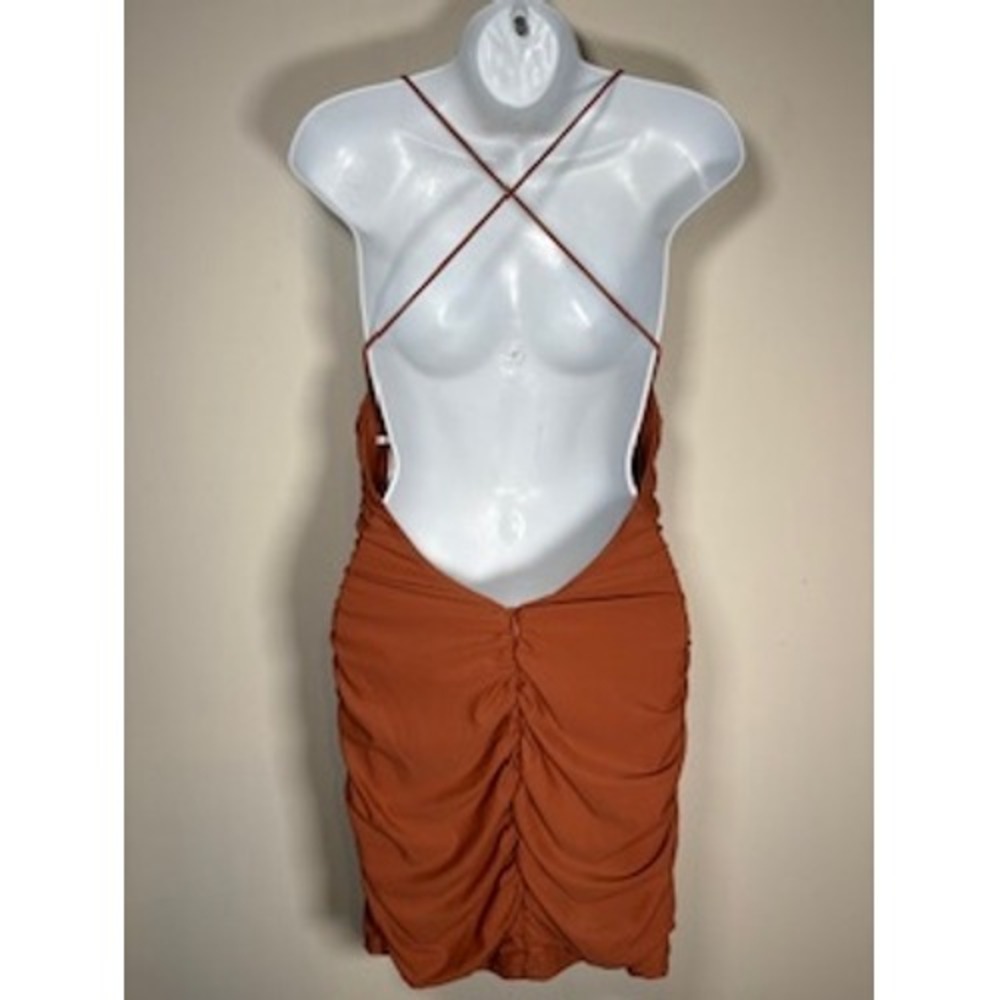 SUPERDOWN Ruched Mini Dress Small Rust Orange Open Back Revolve Night Out Party - Picture 5 of 8